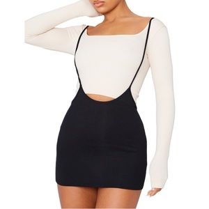 [PLT] Ribbed Dungaree Straps Mini Skirt